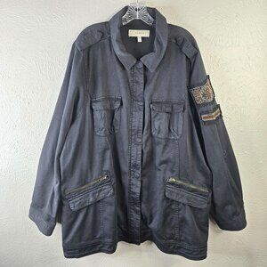 Torrid Military Jacket Plus Size 4X Gray Canvas Button Front Utility Cargo Coat